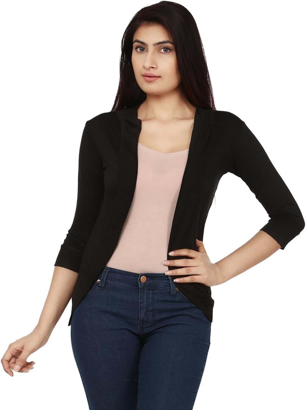 TeemoodsWomen's Fashionable Cotton Shrug - 3/4 Sleeve, V-Neck Design, Perfect Summer Layering Piece, Lightweight & Breathable, Available in Plus Sizes