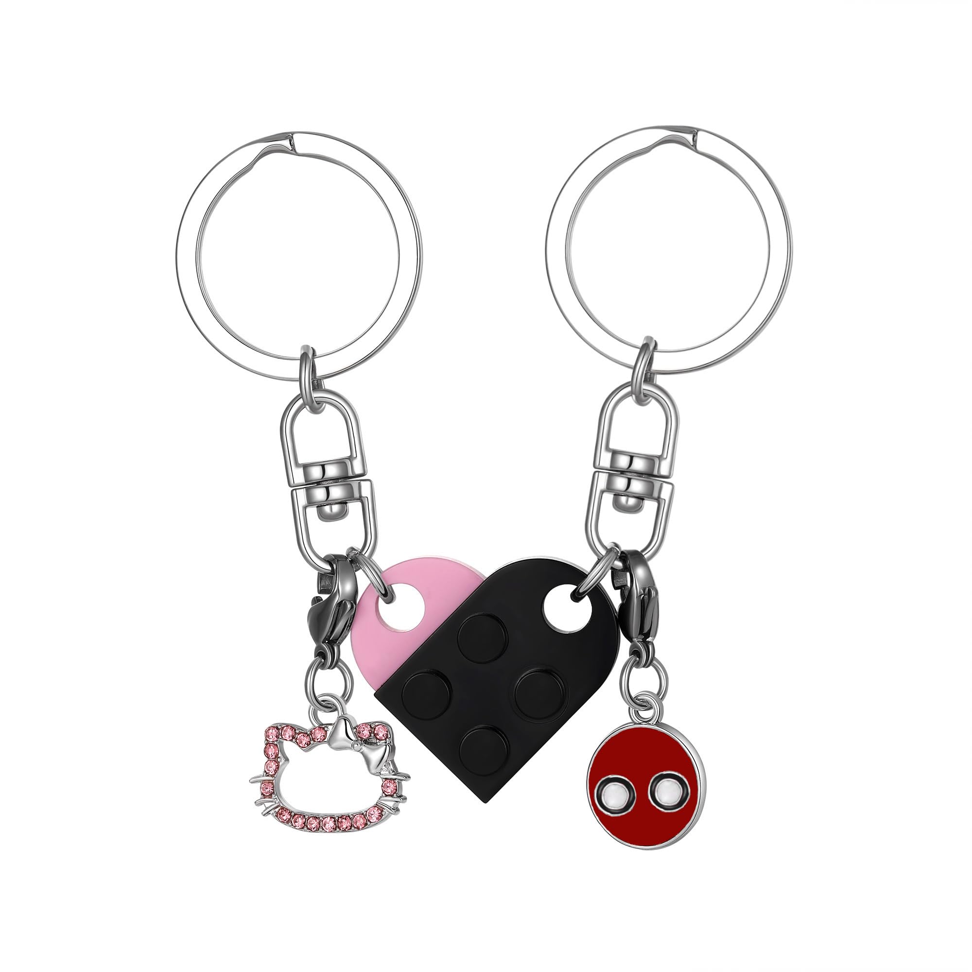 Matching Heart Keychains for Couples Best Friend Brick Heart Keychain Set with Cute Charms Valentines Day Gifts