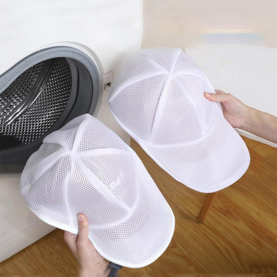 Photo 1 of 2Pcs Mesh Hat Washer Protector, White Protective Cleaning Cage, Hat Washer Cage Hats Cleaner for Washing Machine or Dishwashers, Various Sizes of Flat and Curved Baseball Cap Cleaning Machines