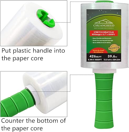 Miniatura 3 de Paquete de 2 mini películas elásticas industriales transparentes calibre 80, 5.1 pulgadas, 1000 pies para envoltura de paletas con mango de