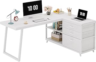 Tribesigns l字デスク パソコンデスク 引き出し付き 幅135cm ゲーミングデスク 机 pcデスク コーナー オフィス 事務用デスク 左右組み替え可能