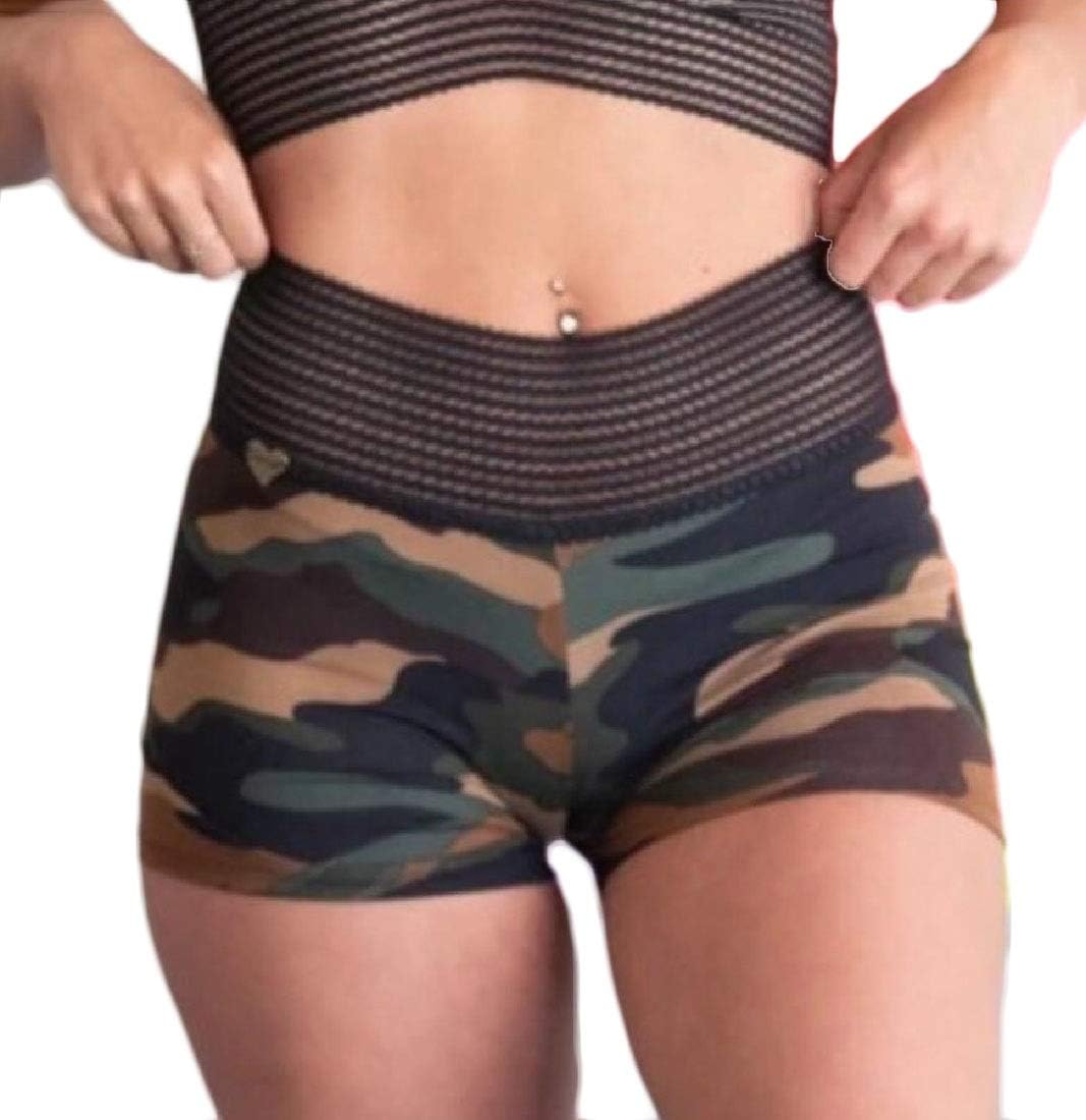 Women Camouflage Shorts High Waist Sport Running Workout Yoga Pants Athletic Short Trouser