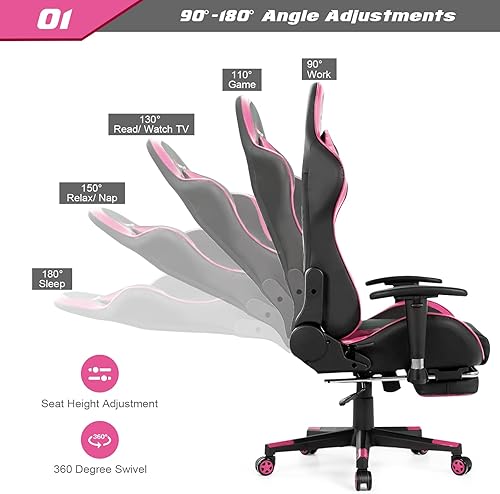 Vista 4 de GORELAX - Silla de masaje para videojuegos, silla reclinable para computadora con soporte lumbar, brazos ajustables, reposapiés, respaldo alto