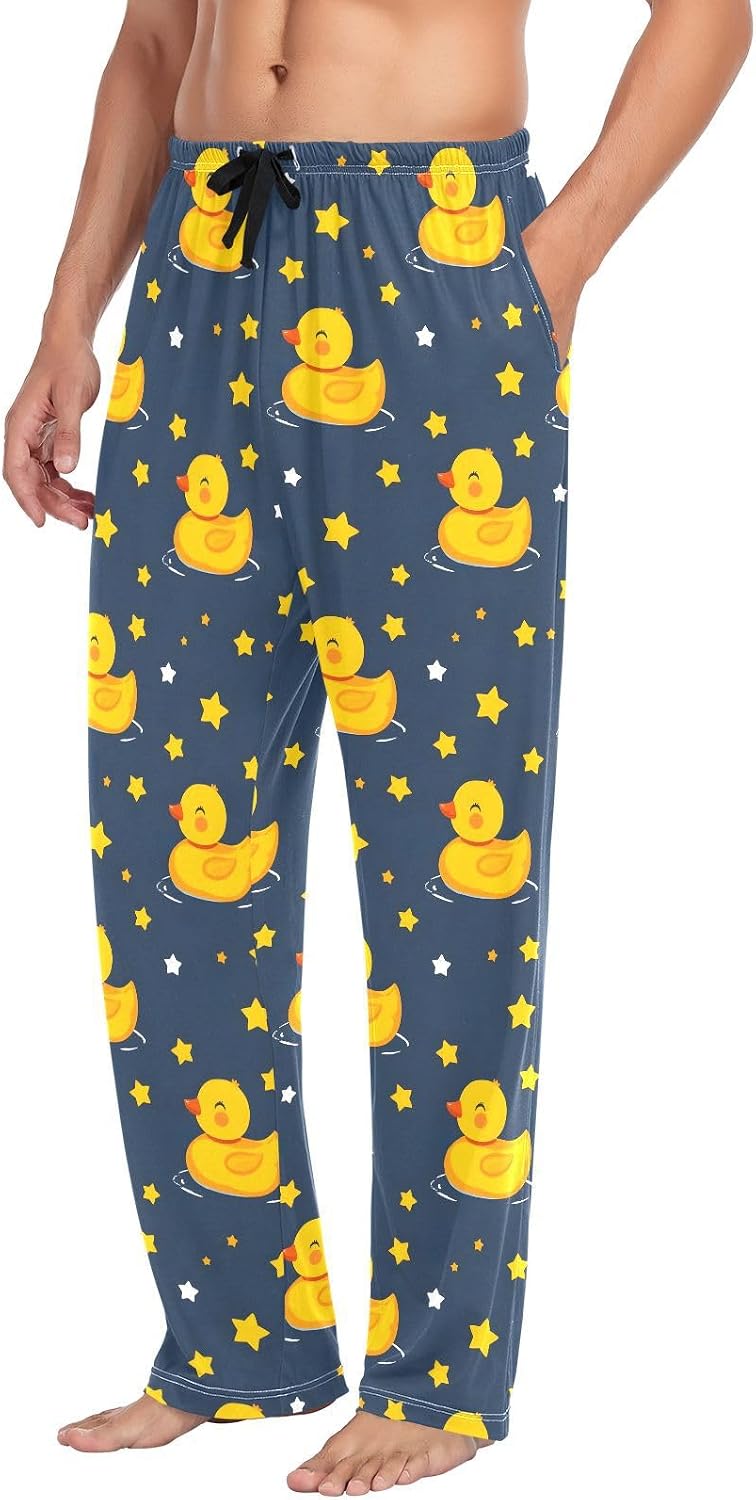 ALAZA Cartoon Yellow Duck Stars Men's Pajama Pants Men Cotton Pajama Bottoms with Pockets, S