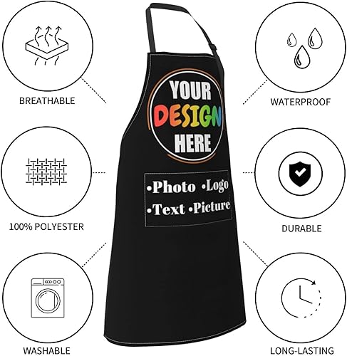 Miniatura 4 de Boffihuxaw Custom Personalized Kitchen Aprons for Men Women with Pockets Customize Photo Logo Picture Name Chef Cook Apron