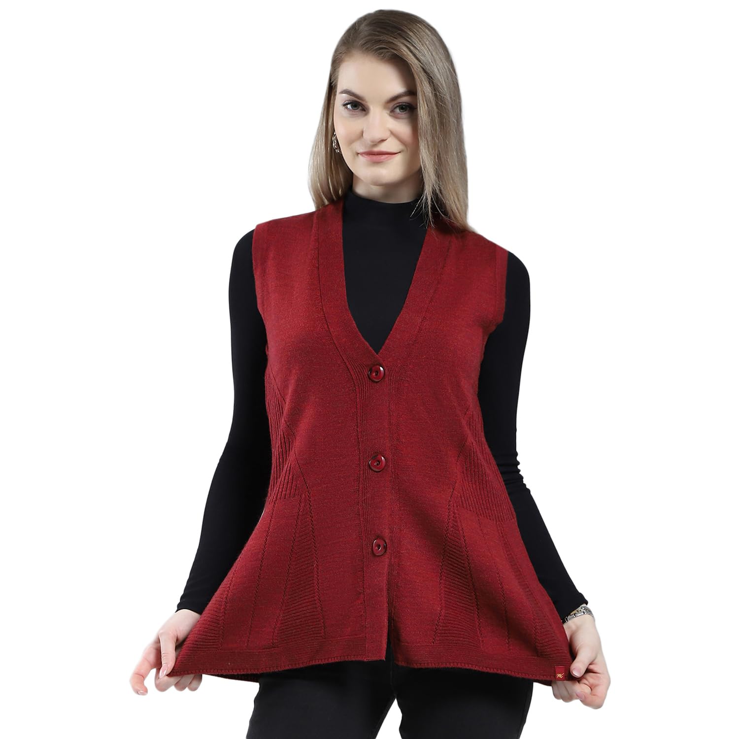 monte carlo Women Woolen Regular Fit Cardigan | Winter Sweater | V Neck | Button Closure |Sleeveless with Self Design Knitted Cardigan for Women's-picture-37