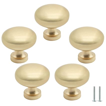 Luomorgo 5 Pack Gold Cabinet Knobs Round Kitchen Cabinet Door Knobs Drawer Knobs Round Drawer Handles for Bathroom Closet Dresser