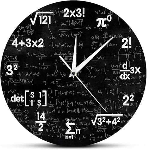 The Geeky Days Ecuaciones matemáticas y notaciones Matemáticas Pizarra Geek Reloj de pared funciona con pilas, reloj de cuarzo silencioso sin