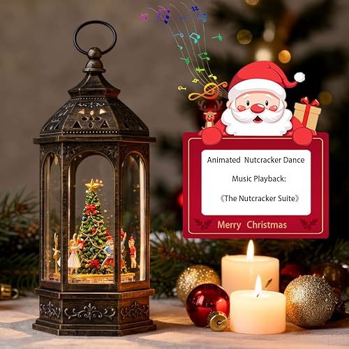 Miniatura 55 de Linterna de globo de nieve de Navidad de 10 pulgadas con muñeco de nieve de granja, globos de nieve brillantes iluminados con música y temporizador