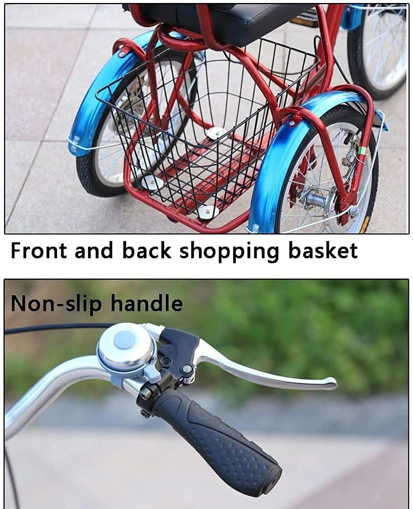 Comfort Three-Wheeled Bicycles for Seniors Mini Adult Tricycle Trike Three Wheels Bicycle with Front Rear Large Basket Seniors Men Women Picnics Shopping 3 Wheel Bike Trike