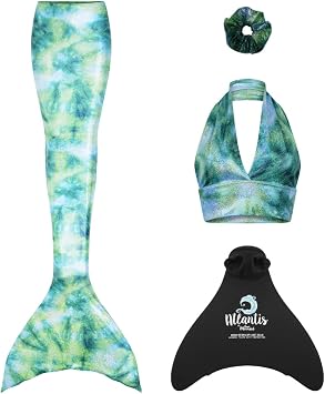 Mermaid Planet Sparkle Siren Deluxe Adult Mermaid Tail Set. Includes Swimmable Tail, Bikini Top, Scrunchie & Atlantis Monofin.