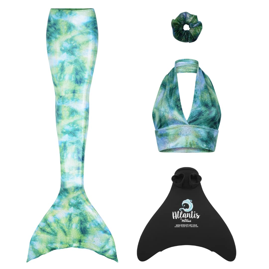 Mermaid Planet Women's Mystic Reef Sparkle Siren Deluxe Adult Mermaid Tail Set In Includes Swimmable Tail, Bikini Top, Scrunchie & Atlantis Monofin. Uk 14-16