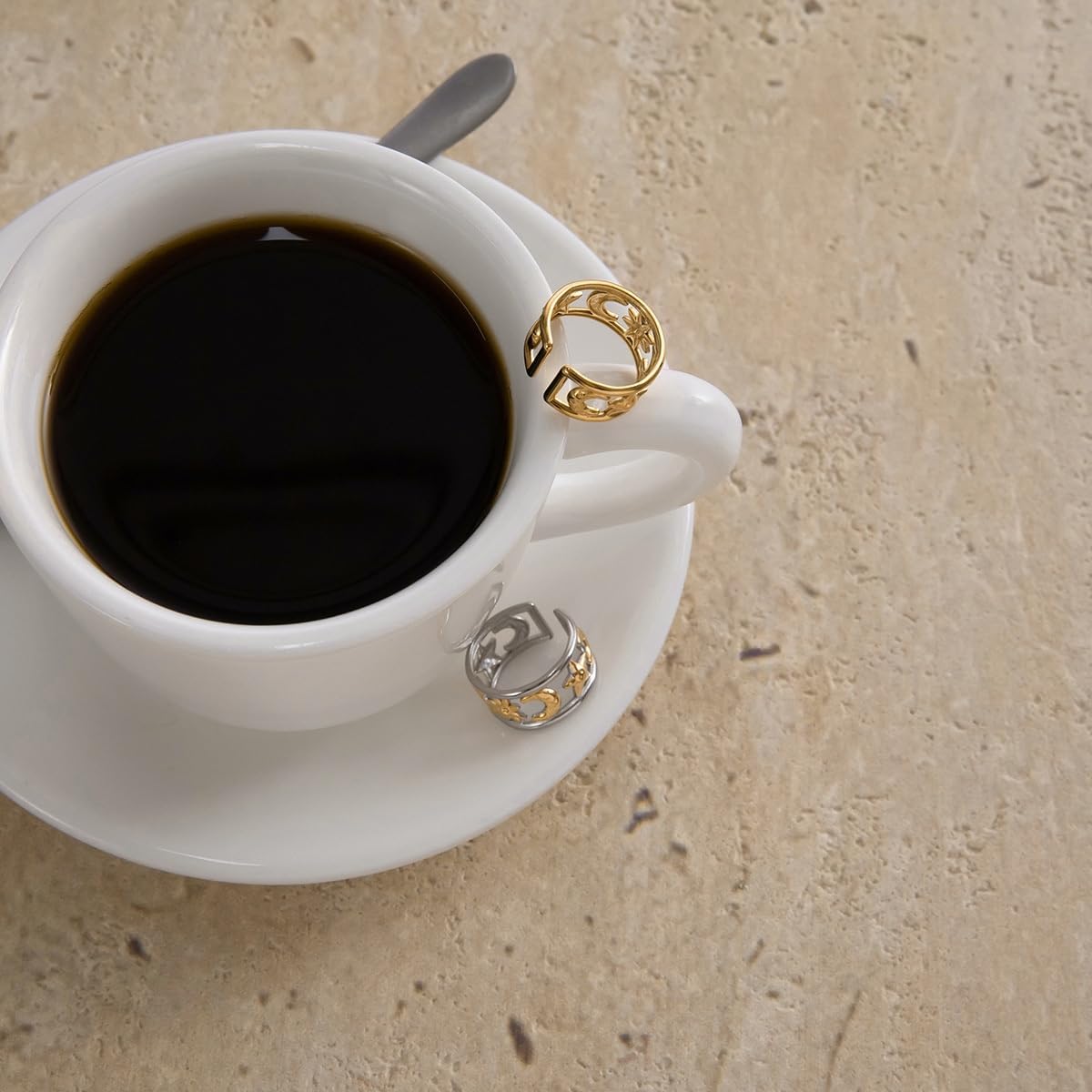 Kokoma Moon and Star Ring for Women Hollow Celestial Adjustable Ring Minimalist Stackable Rings Eternity Promise Engagement Fashion Jewelry - Image 4