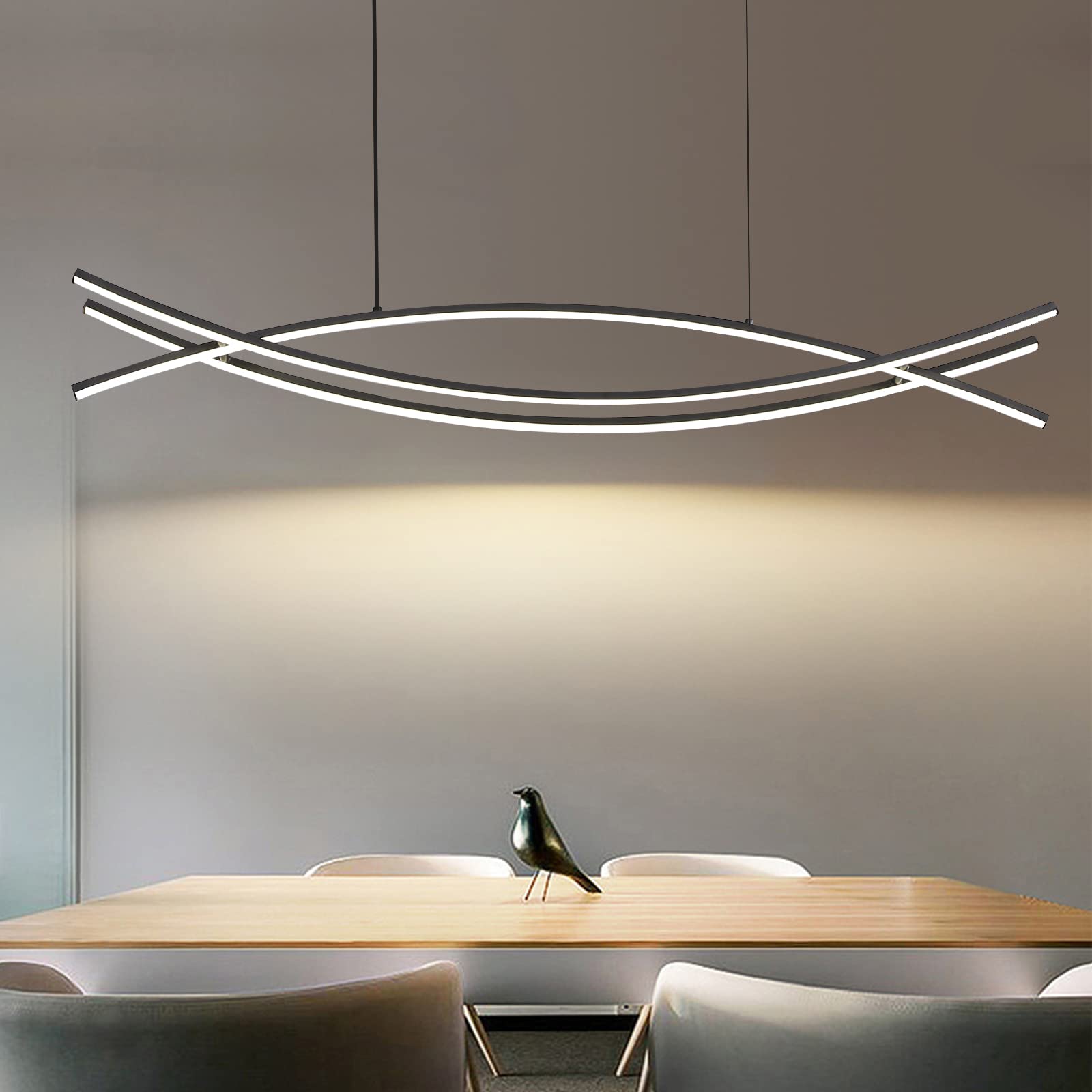 Mikeru Lampada a sospensione a LED da tavolo da pranzo, 120 cm, colore nero, moderna, dimmerabile, con telecomando, regolabile in altezza, per ufficio, sala da pranzo, soggiorno, cucina
