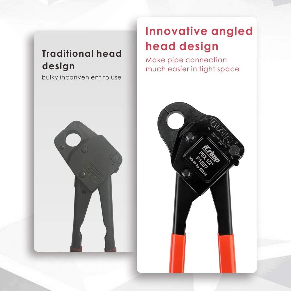 🛒 Flаѕh Sаlе IWISS Angle Head F1807 PEX Pipe Crimping Tool for Copper Rings - 1/2&3/4-inch Two Crimper Set with Cutter