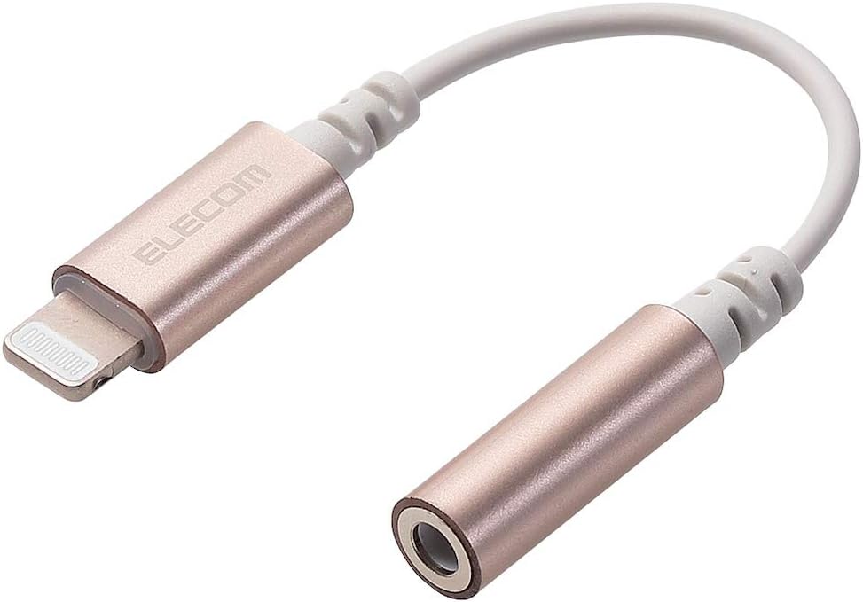 Elecom EHP-L35DS01CGD Audio Adapter Conversion Cable, Lightning & 0.1 inch (3.5 mm), Earphones, 4 Poles, Compatible with Calls, High Durability, Apple Certified, Gold