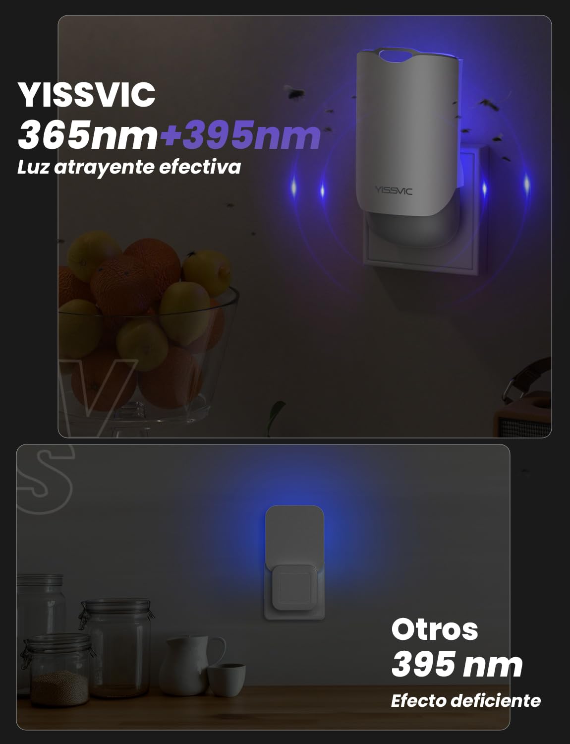 YISSVIC Pułapka na muchy 365 nm UV na komary, muszki owocówkowe, muszki do użytku wewnątrz pomieszczeń (1 urządzenie + 3 opakowania uzupełniające)