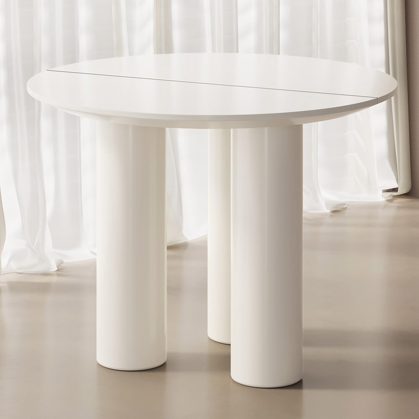 39.37" Small Round Dining Table for 2-4 People, Modern Kitchen Table with 3 Legs, Cream White Dining Room Table for Kitchen, Bar, Living Room, Small