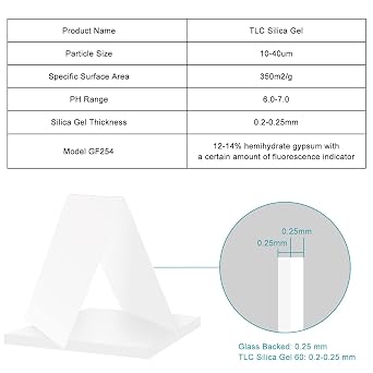 stonylab Plastic Backed TLC Silica Gel 60 Plate, 20 x 20 cm 200-250m Thick Chromatography Analytical Plate with Silica Gel 60 GF254, Pack of 16