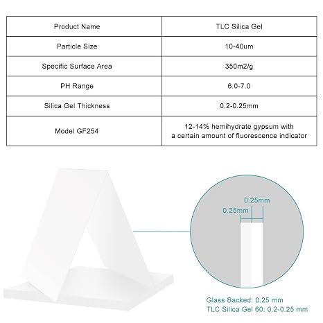 stonylab Plastic Backed TLC Silica Gel 60 Plate, 20 x 20 cm 200-250m Thick Chromatography Analytical Plate with Silica Gel 60 GF254, Pack of 16