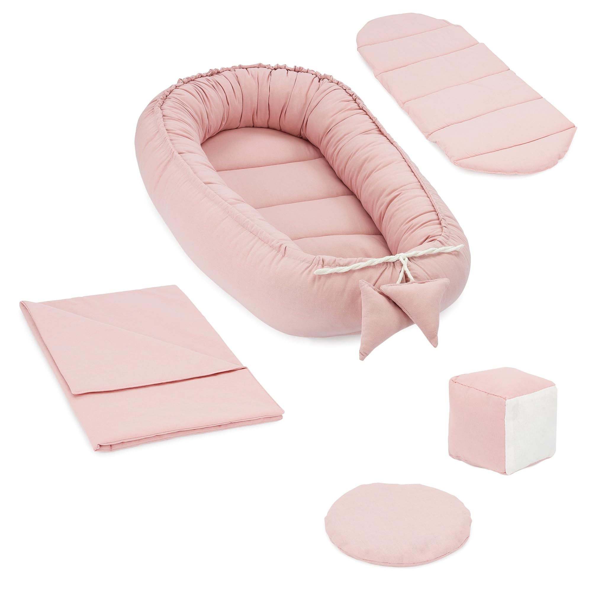 Totsy Baby Riduttore lettino neonato 90x50 cm Cotone - riduttore per culla tessuto in pile di cotone Bozzolo in 5 parti con coperta Rosa Sporco