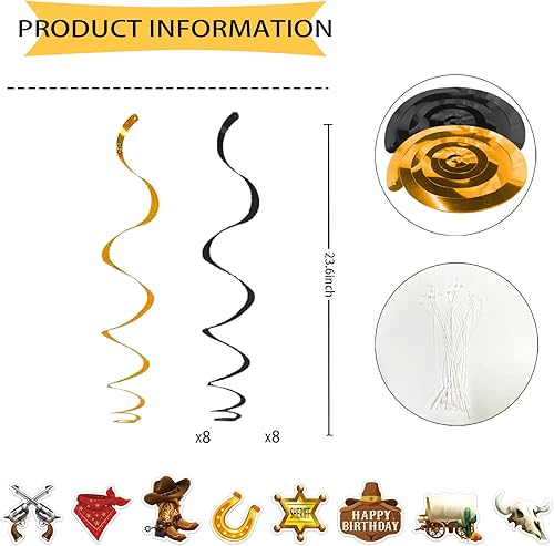 Miniatura 5 de Decoraciones de fiesta de vaquero, decoraciones de fiesta temática de vaquero incluyen pancartas de feliz cumpleaños de vaquero occidental y