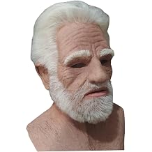 Old Man Mask for Halloween, Realistic Latex Face Mask with White Hair Beard, Breathable Wrinkle Face Cosplay Party