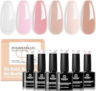Beetles Builder Gel Set-Sheer Luck 6 Colors 8 in 1 Building Apex Strengthening Thickening Extension DIY Salon at Home for Beginner,Nude Pink Builder Nails Gel,Fall Nails,UV & LED Lamp Needed