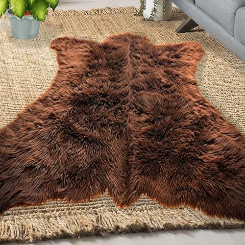 Fur Accents Large, Lifesize Bear Skin Area Rug - Dark Brown Bear Design, Soft Faux Fur Pelt - Ultra Suede Back (5'x8')