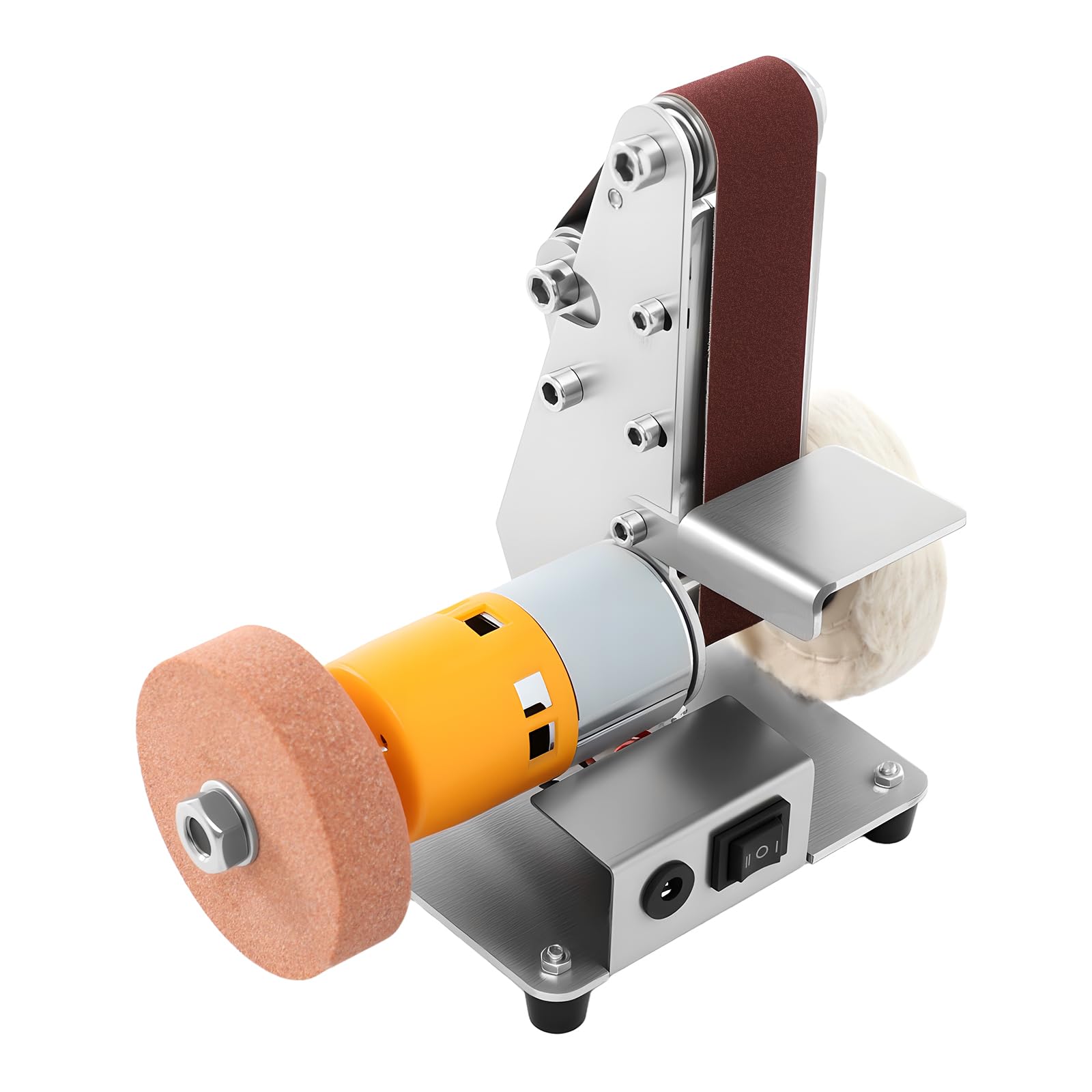 4000-9000RPM Electric Belt Sander Doble Eje Sanding Disco Lijadora Abrasiva Cinturón Grinding Máquina Doble Shaft Belt Grinder Bench Grinder, para Molienda De Madera Metal Plástico