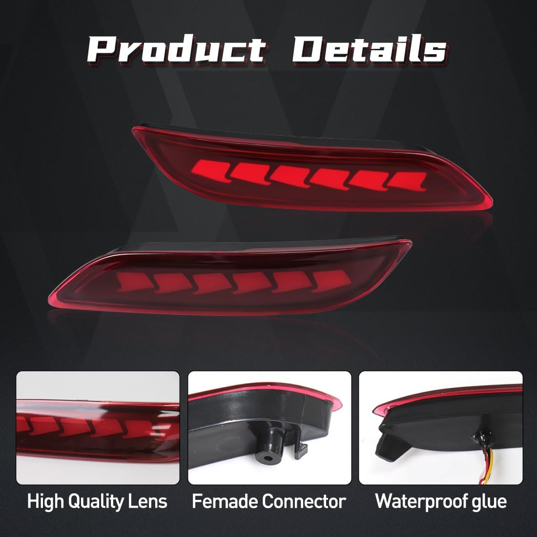 LED Rear Reflector Lights for Toyota Camry 2018-2023 8th Gen Rear Bumper Lamp with Sequential Turn Signal, Brake Light Red Lens