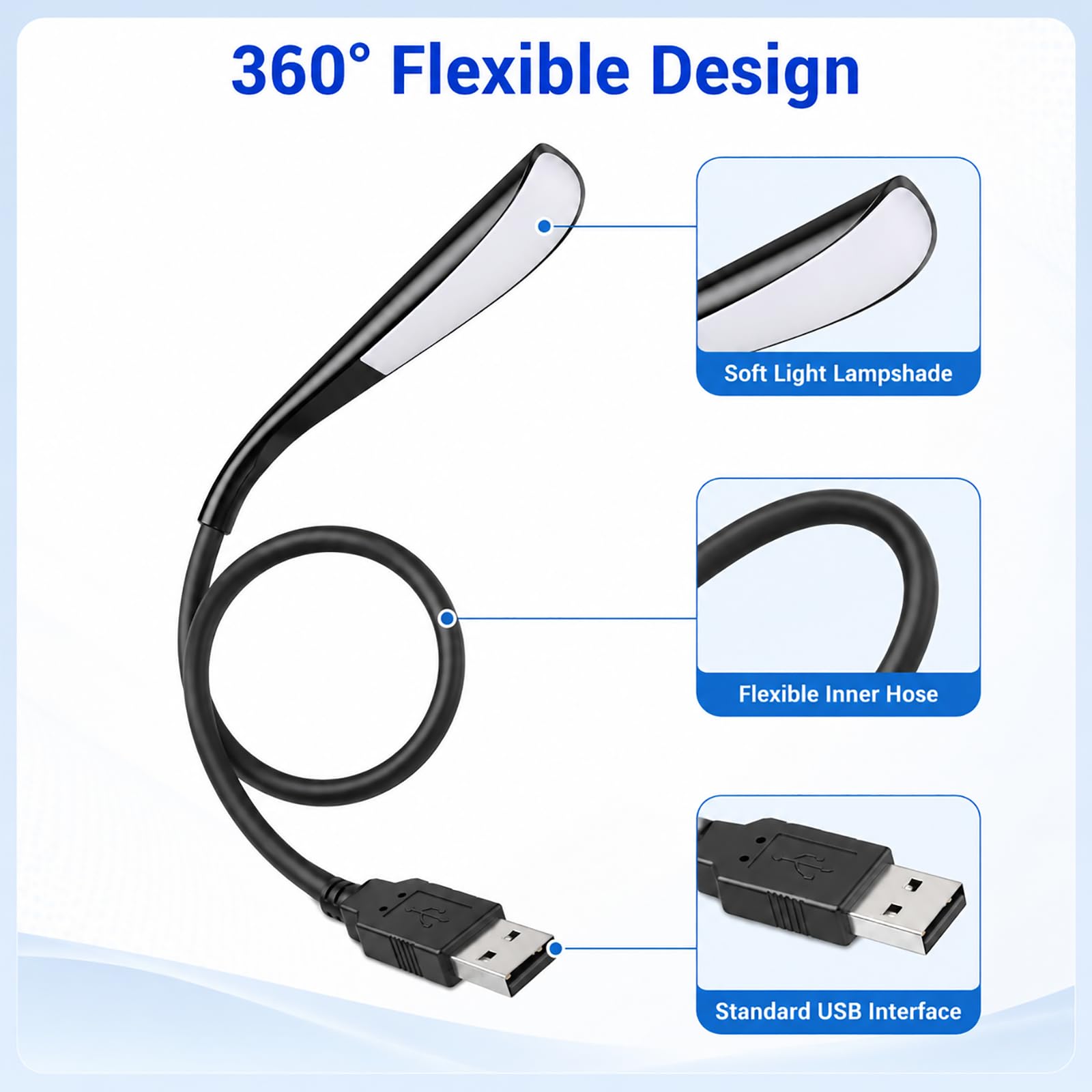 USB Lampe, Dimmbare USB Lampe Mini-LED-Licht Laptop PC, flexible Schwanenhalslampe 14 LED-Perlen, 3-stufige Helligkeit, Touch-Ein/Aus-Schalter, tragbar, augenfreundlich,Lesen, Notebook, Nachtlicht