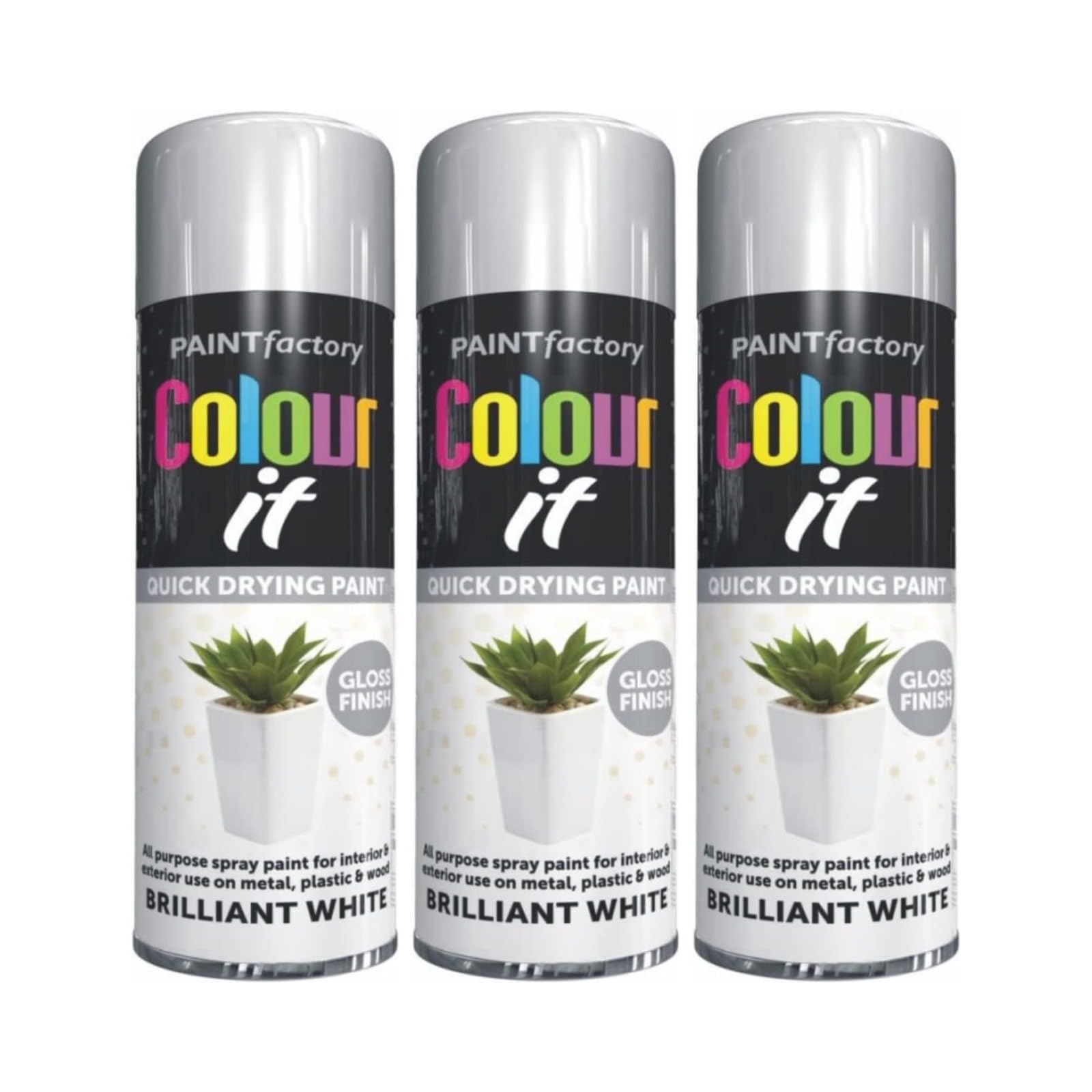 PNJB All Purpose Brilliant White Gloss Spray Paint, Fast-Drying Formula, Professional Finish, Plastic & Wood Surfaces, Interior & Exterior Use, 250ml (3 Pcs)