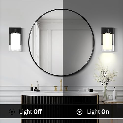 Miniatura 4 de Kalium Juego de dos apliques de pared, luces modernas de tocador con doble pantalla de vidrio transparente, color negro mate, luces de pared para