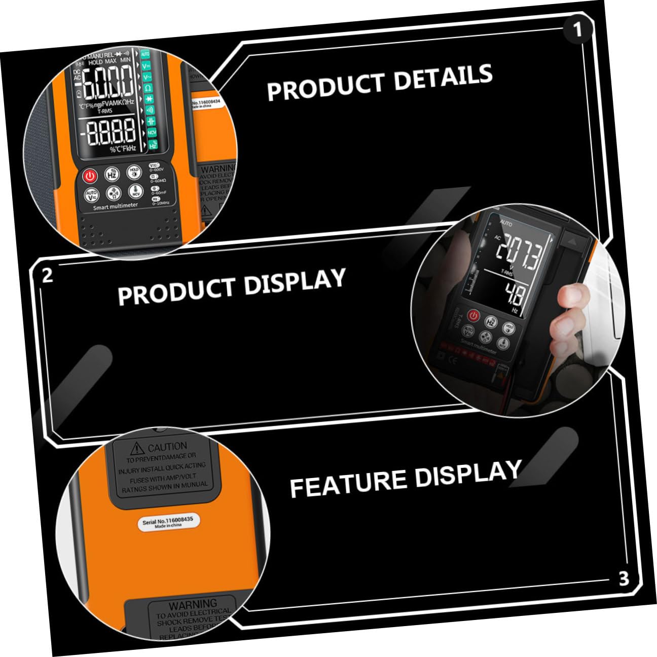 Q60 Digital Multimeter True -ranging Electrical Tester with Ncv, Diode Check, Data Hold, Backlight, Continuity Buzzer, Flashlight – Portable Multimeter for Home and Electrical