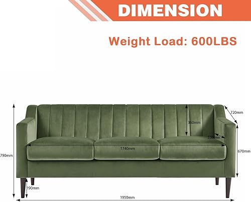 Miniatura 2 de Sofá Chesterfield de terciopelo de 3 plazas, 77 pulgadas, cómodo sofá tapizado de mediados de siglo con bolsillo lateral de almacenamiento para sala