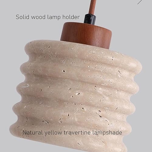 Miniatura 6 de Modern Solid Wood Hanging Lamp Vintage Yellow Travertine Pendant Lights Japanese Style Mini Cylinder Chandelier for Kitchen Island Dining Room Bar