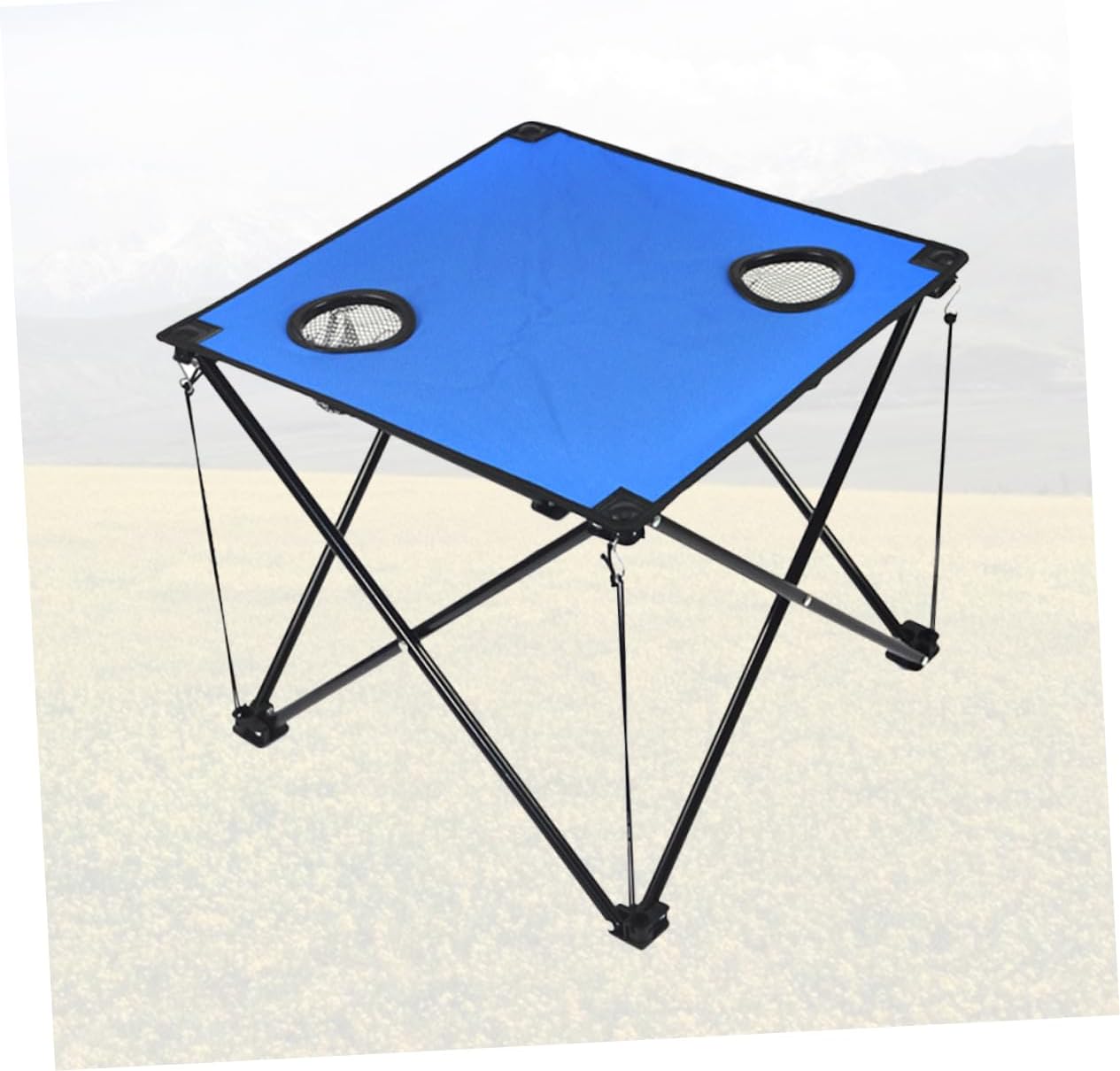 Kisangel Outdoor Folding Table with Cup Holders Portable Lightweight Camping Picnic Desk Compact Travel Barbecue Table for Beach and Hiking 1-Piece Blue