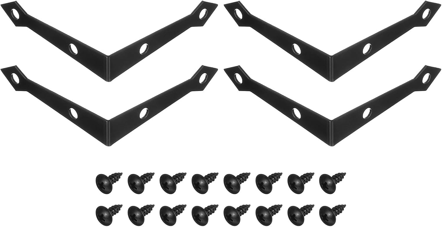 uxcell 4Pcs Decorative Corner Brackets, 2.9" x 2.9" x 0.6" l Bracket Metal Corner Protector Right Angle Bracket with Screw for Furniture Wooden Box Trunk, Black