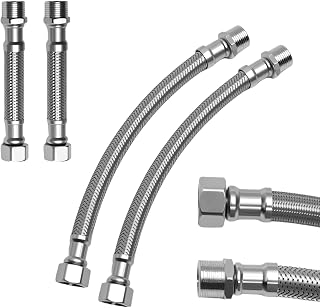 4 Mangueras Flexibles WC 3/8 Pulgadas de Acero Inoxidable (10 cm + 20 cm), Tubo Extensible para Grifo y Lavabo, Conector Universal con Juntas Estancas para Baño y Cocina