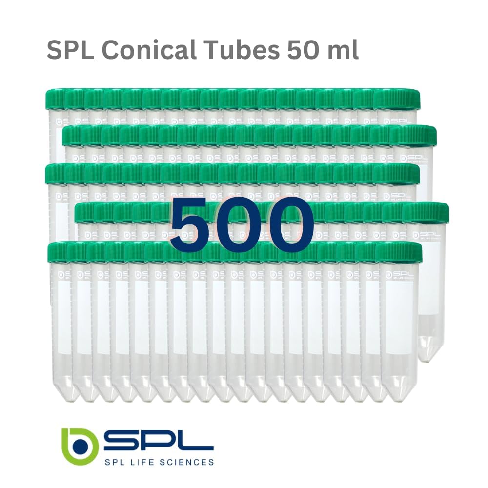 SPL 50ml Polypropylene Conical Bottom Centrifuge Tubes, Centrifuge Tubes with Flat Top Caps, Clear Container with Graduated and Write-on Area, 500 Tubes/Case