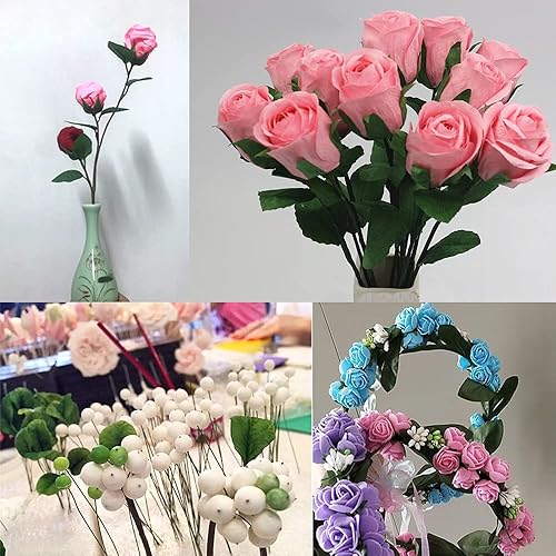 Miniatura 5 de Saktopdeco Alambre de tallos florales de 21.6 pulgadas, alambre envuelto en papel verde, calibre 18, calibre 20, calibre 24, para manualidades,