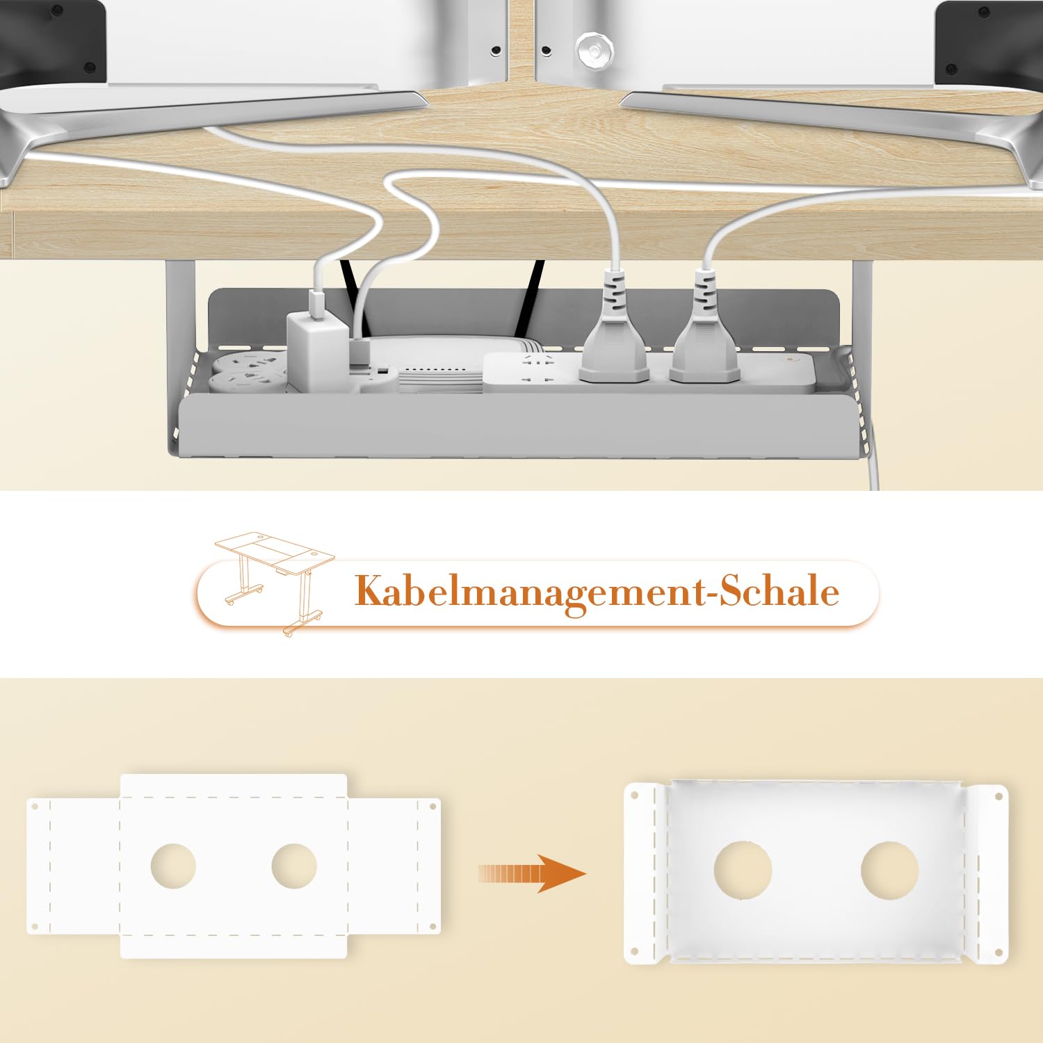 JUMMICO Elektrisch Höhenverstellbarer Schreibtisch 140x80 cm mit Ladestation, Höhenverstellbarer Computertisch mit Kabelmanagement, Ergonomischer Sitz-Steh-Schreibtisch Höhenverstellbarer Tisch, Beige