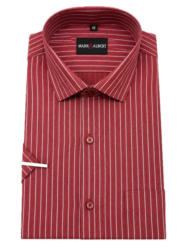 Image of MARK & ALBERT Men's Half Sleeve Cotton Linen Striped Shirt
