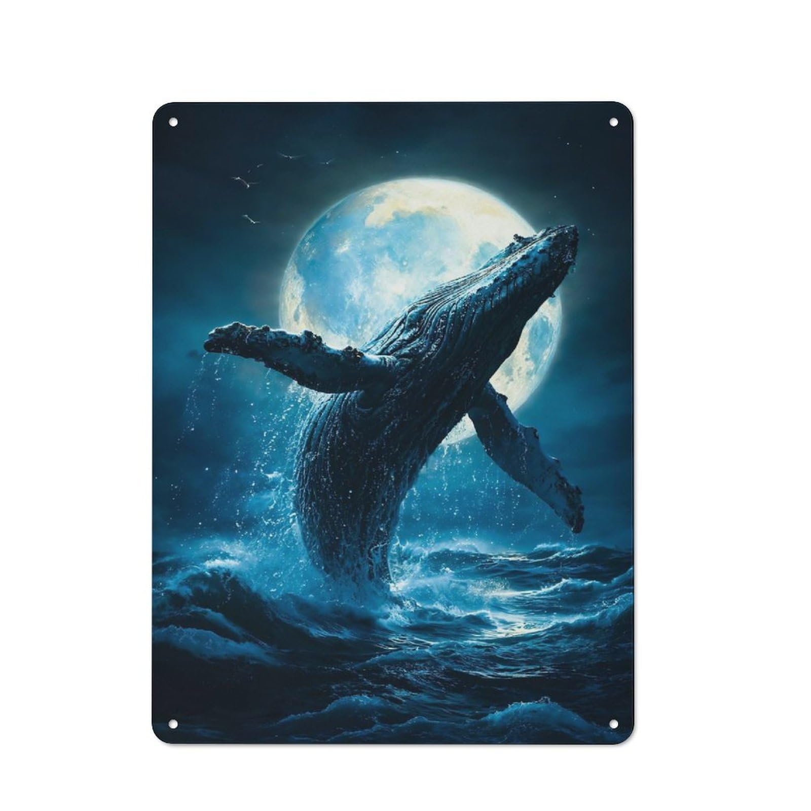 Junmoney Whale Breach, Moonlight Ocean Retro Tin Sign 40X30cm For Living Room Or Hallway, Gift For Living Room Decor Lovers During The Christmas Season