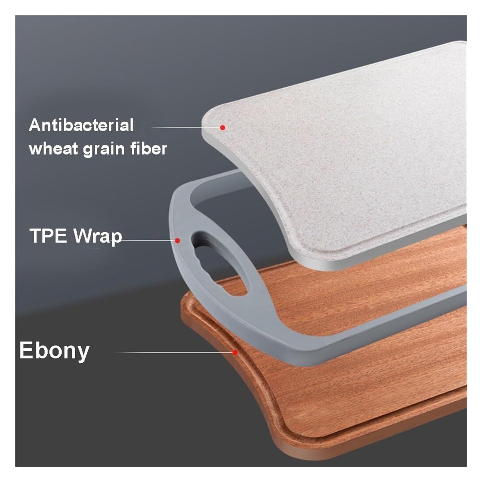 Wooden Chopping Board,Wooden Double Sided Cutting Board Food Grade Ebony and Wheat Straw PP Easy to Clean(39 * 27 * 1.9cm)