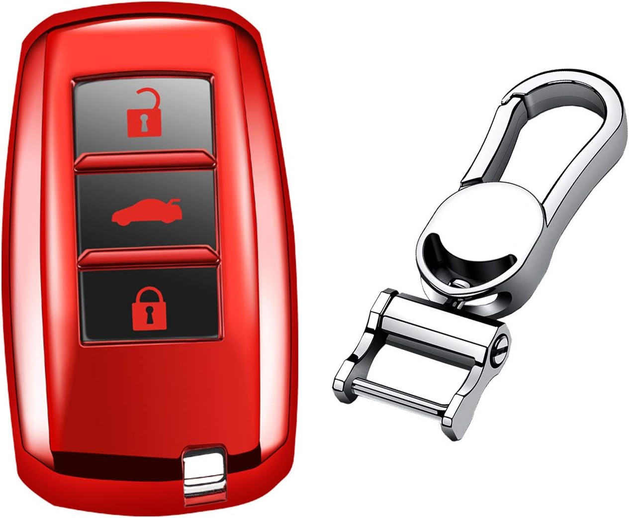 MissBlue Soft Car Key Fob Cover for Changan CS15 CS35 CS75 Eado Alsvin V7 Raeton Car Remote Key Case Protector Glossy TPU - Red - Metal Keychain