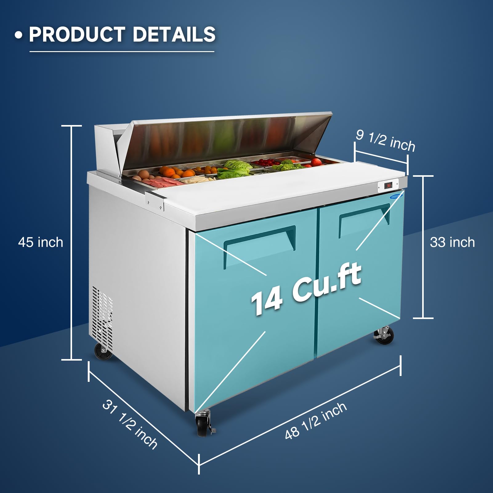 Dvasovio 48" Commercial Refrigerator Salad Sandwich Prep Table Refrigerators 2 Door 13.8 Cu.ft Stainless Steel Refrigerated Mega Top on Fridge.com