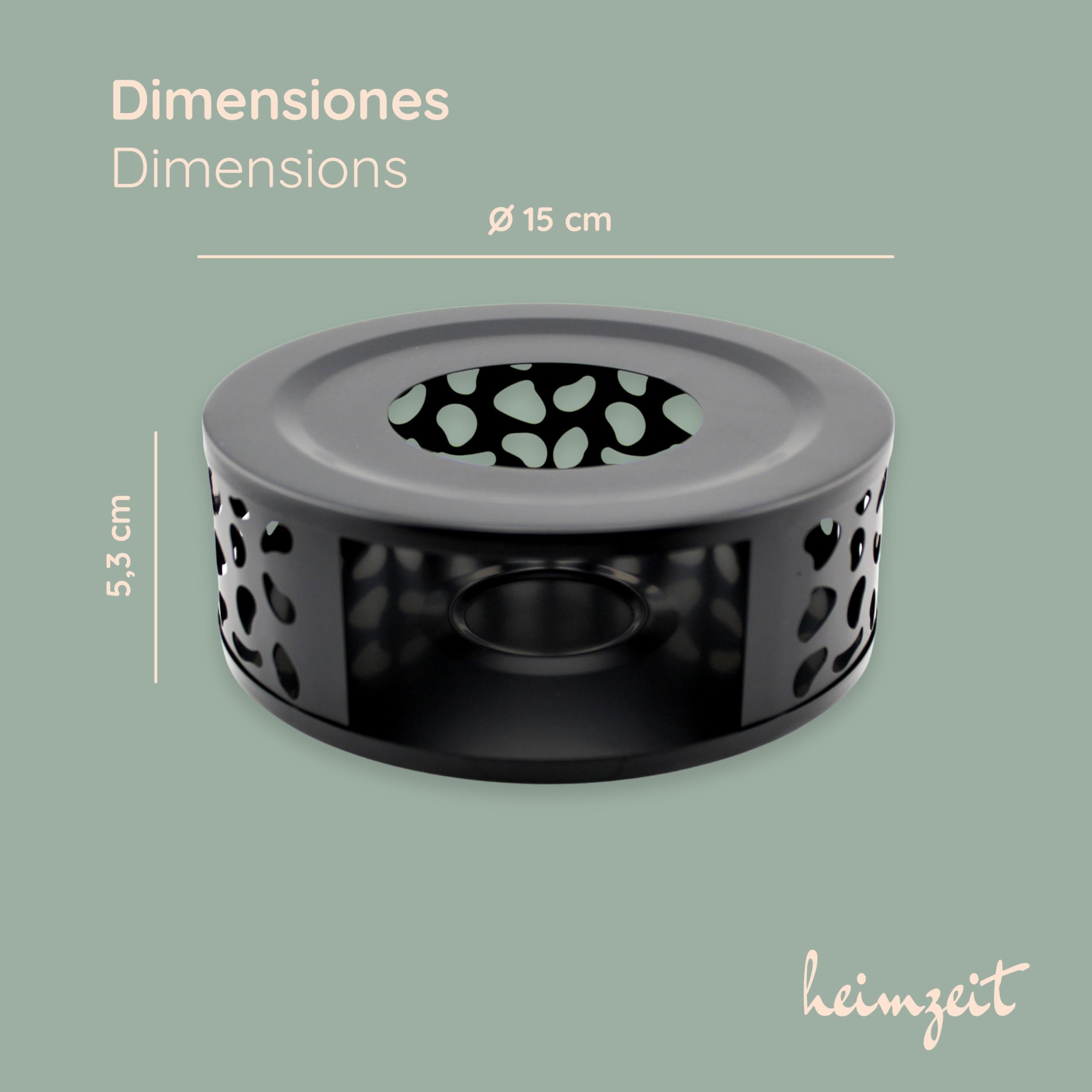 Calentador para Teteras y Cafeteras de Acero Inoxidable [Ø 15 cm, Negro], Calentador de Té con Portavelas, Diseño Elegante, Resistente a los Arañazos y Apto para Todos los Tamaños