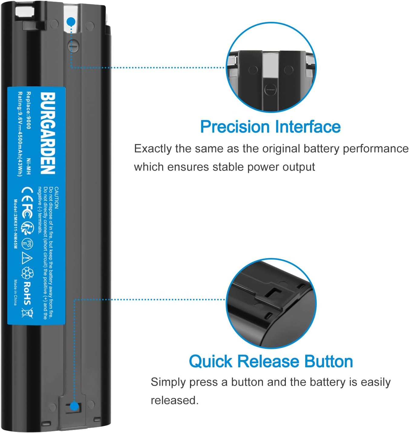 Upgraded 2Pack 4500mAh Ni-MH 9000 Battery for Makita 9.6V 9000 9033 6095d da391d kr23/43 9600 6096d 9001 9002 192696-2 193890-9 632007-4